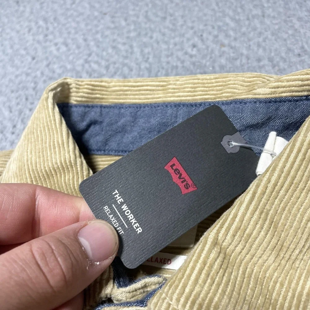 Levi's Shirt Mens Small Beige Corduroy Worker Relaxed Button‎ Front Long Sleeve
